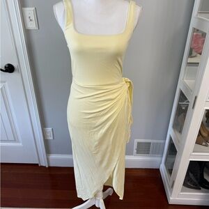 Wilfred Yellow Asymmetrical Ruched Sheath Dress for Wedding Guest